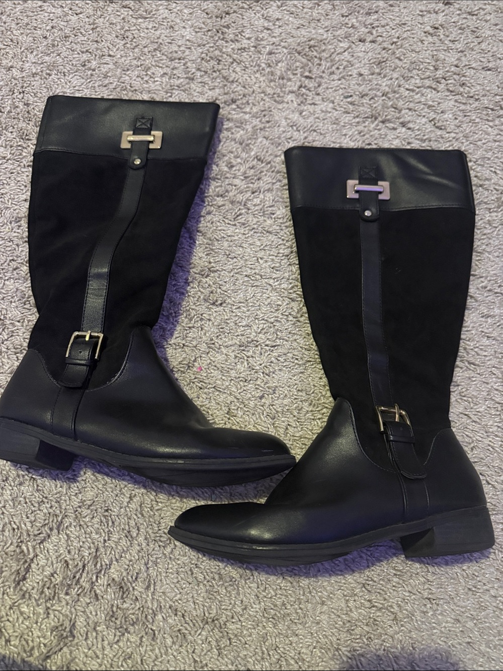 Karen Scott Black Leather & Suede Knee-High Riding Boots